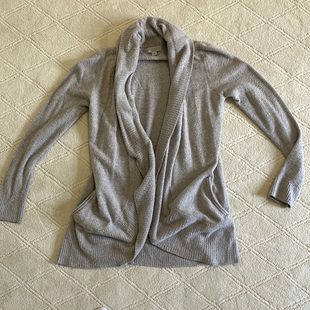 Barefoot Dreams Medium Light Gray CozyChic Lite Circle Cardigan Sweater Lounge